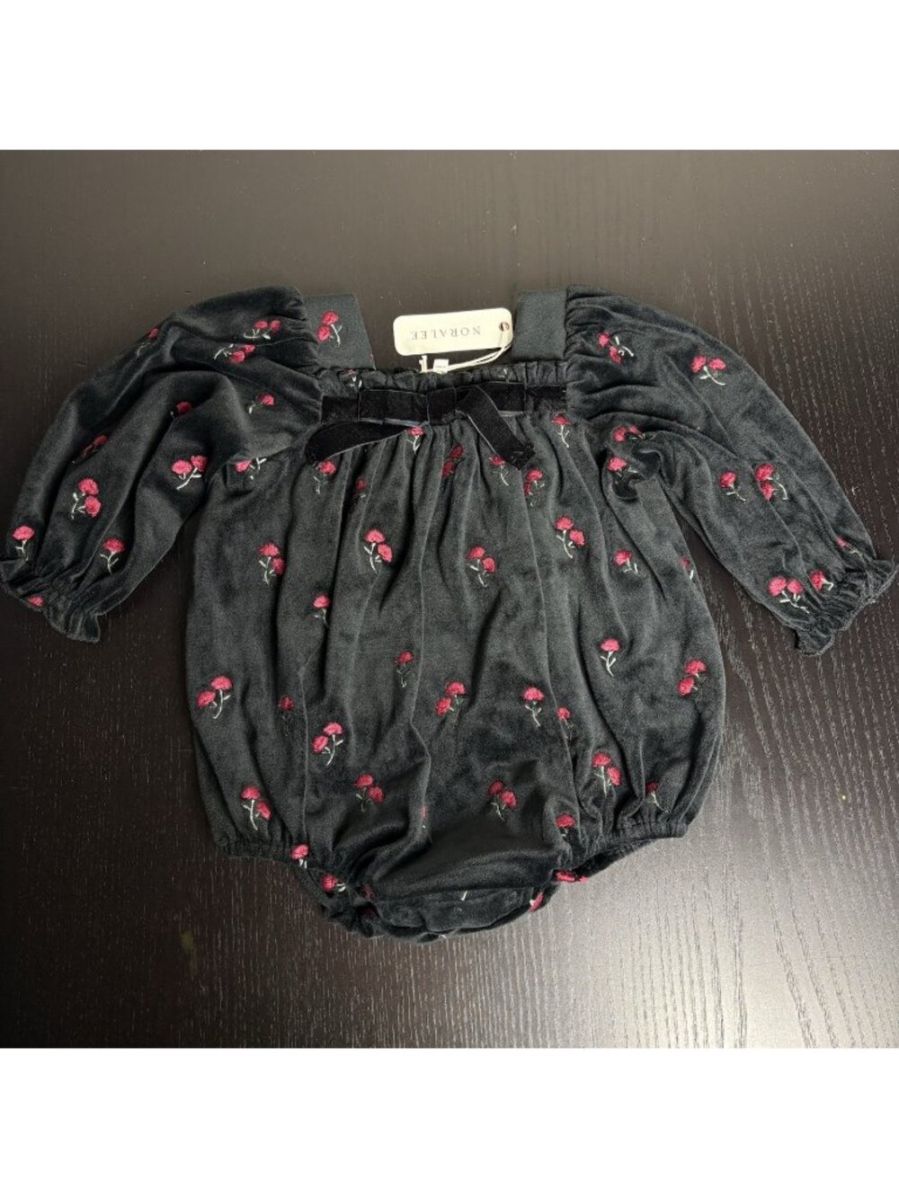 NWT NORALEE Baby Girl 18M Annette Romper Black/Red Velour Floral